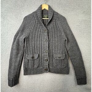 Eddie Bauer Cardigan Sweater Women XL Angora Blend Ribbed Shawl Collar Button Up